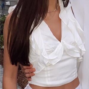 DO+BE White Ruffle Tank Top